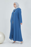 Önü Çift Patlı Taş Detaylı Büyük Beden Ferace İndigo | 2066166