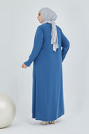 Önü Çift Patlı Taş Detaylı Büyük Beden Ferace İndigo | 2066166