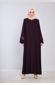 Plum Abaya With Tassels On The Sleeves And Shoulders| 2043-8