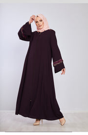 Plum Abaya With Tassels On The Sleeves And Shoulders| 2043-8