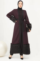 Kolletı ve Etek Kısmı Kürklü Kap Mürdüm | 9009-8 - MODALALE