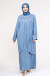 Robe bleu en mousseline grande taille avec pierres | 8012-2-31