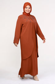 Big size chiffon dress with stones Burgundy | 8013-2-7