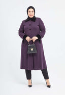 Yakası ve Bilekleri Kürklü Düğmeli Kışlık Ferace Mürdüm Dizaltı | 2039 KK-8 - MODALALE