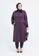 Yakası ve Bilekleri Kürklü Düğmeli Kışlık Ferace Mürdüm Dizaltı | 2039 KK-8 - MODALALE