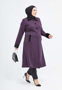 Yakası ve Bilekleri Kürklü Düğmeli Kışlık Ferace Mürdüm Dizaltı | 2039 KK-8 - MODALALE