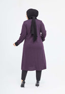 Yakası ve Bilekleri Kürklü Düğmeli Kışlık Ferace Mürdüm Dizaltı | 2039 KK-8 - MODALALE