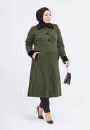 Yakası ve Bilekleri Kürklü Düğmeli Kışlık Ferace Dizaltı Haki | 2039 KK-9 - MODALALE