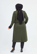 Yakası ve Bilekleri Kürklü Düğmeli Kışlık Ferace Dizaltı Haki | 2039 KK-9 - MODALALE