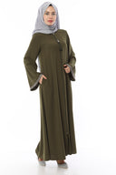 Kolları Şerit Taşlı Ferace Haki | 202419