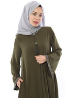 Kolları Şerit Taşlı Ferace Haki | 202419