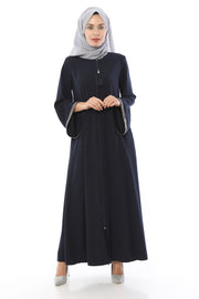 Abaya avec Pierres Rayées sur les Manches Marine | 2024-1-5