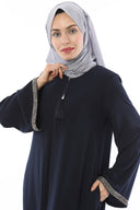 Kolları Şerit Taşlı Ferace Lacivert | 202415