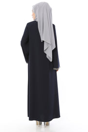 Abaya avec Pierres Rayées sur les Manches Marine | 2024-1-5