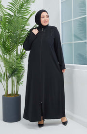 Abaya  Noir  Brodée Pierre Grande Taille| 2063-4-1